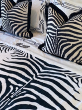 Load image into Gallery viewer, Zebra Linen Black &amp; Off White Cushion Pillow Animal Print Black Fringe
