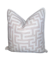 Load image into Gallery viewer, Beige Neutral Labyrinth Cushion SKU 42356775 | Geometric Pillow White Velvet
