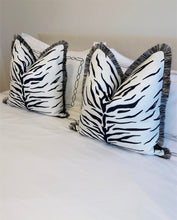 Load image into Gallery viewer, White Tiger Cushion SKU 34679007 | Pillow Animal Print Black &amp; White Monochrome Fringe
