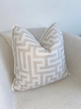 Load image into Gallery viewer, Beige Neutral Labyrinth Cushion SKU 42356775 | Geometric Pillow White Velvet
