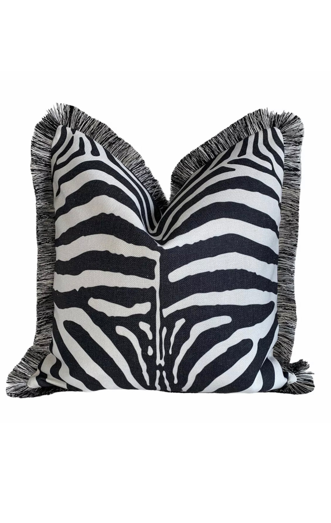 Zebra Print Cushion SKU 66534509 | Pillow Animal Print Black and White Fringe Monochrome