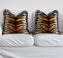 Load image into Gallery viewer, Tiger Print Velvet Cushion SKU 46621578 | Pillow Animal Print Fringe
