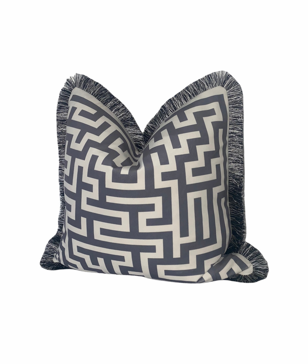 Grey & Off White Velvet Cushion SKU 89865434 | Pillow Geometric Fringe
