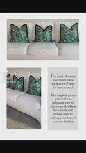 Load and play video in Gallery viewer, Light Green Banana Leaf Cushion SKU 12348544 | Pillow Tropical Print Black Fringe
