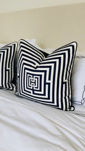 Load and play video in Gallery viewer, Letter H Black &amp; White Cushion SKU 46732257 | Labyrinth Geometric Pillow Monochrome Velvet
