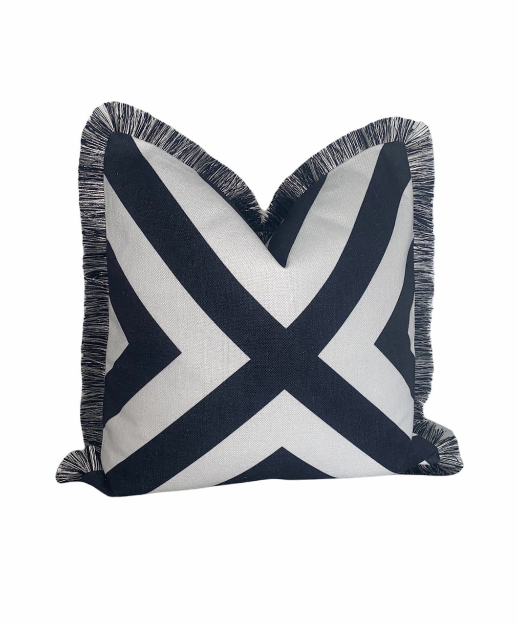 Geometrisches Schwarz und Weiß Kreuz X Monochrome Chevron Zigzag Fringe Cushion Cover Pillow Plain No Crystals