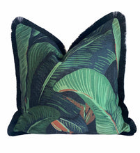 Load image into Gallery viewer, Dark Green Banana Leaf Cushion SKU 96420453 | Pillow Tropical Print Black Fringe
