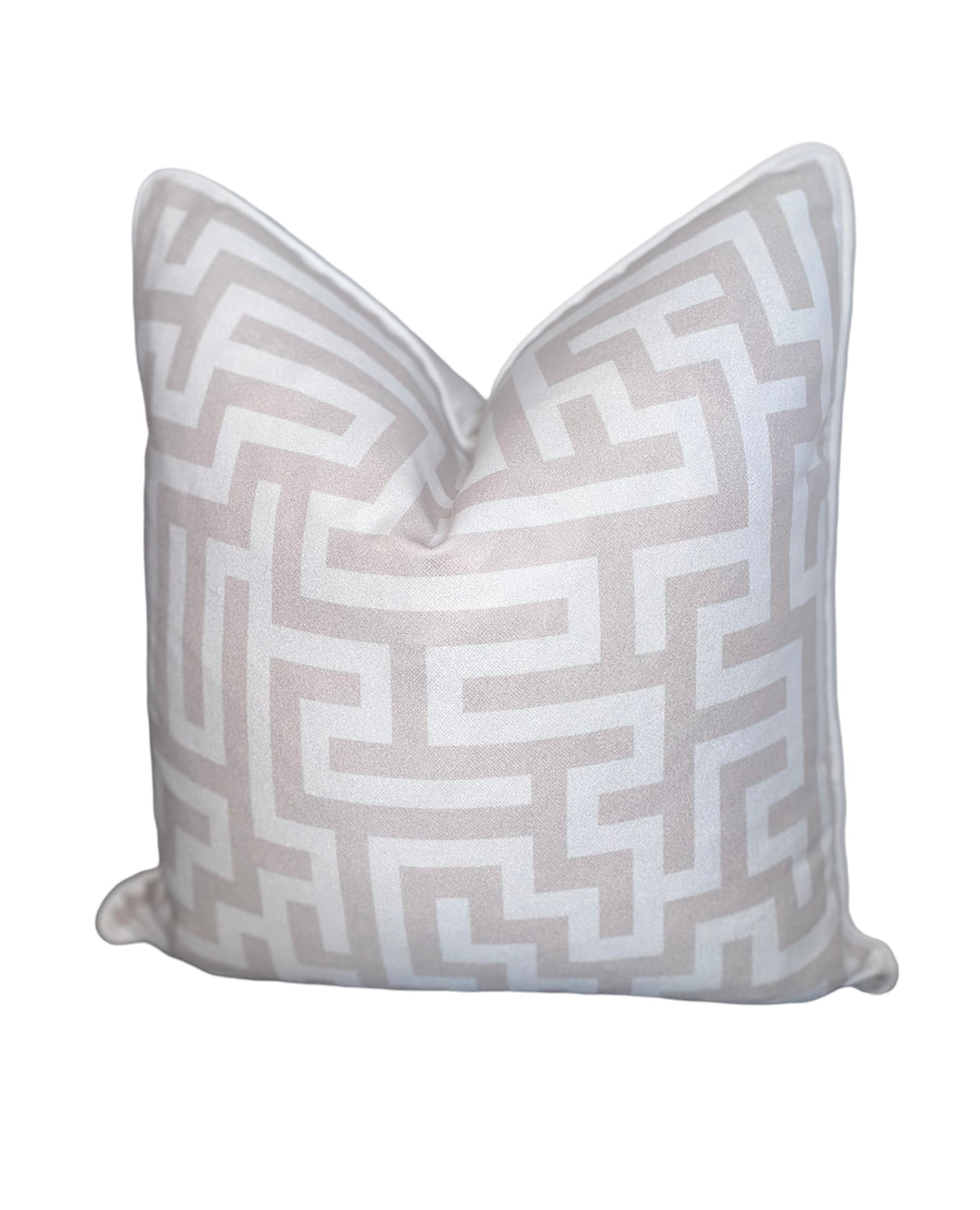 Beige Neutral Labyrinth Cushion SKU 42356775 | Geometric Pillow White Velvet
