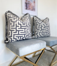 Load image into Gallery viewer, Grey &amp; Off White Velvet Cushion SKU 89865434 | Pillow Geometric Fringe

