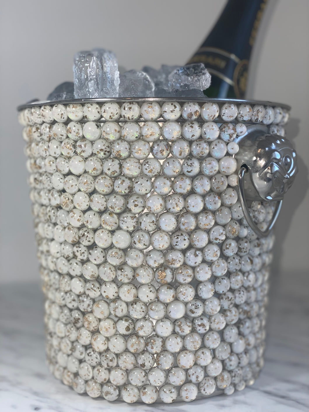Silver Ice Bucket Faux Pearls Embellished
