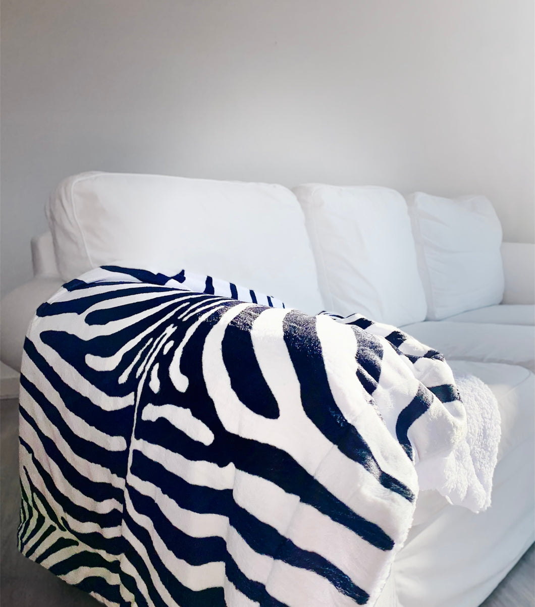 Zebra Sherpa Blanket SKU 57900543 | Throw Black and White Animal Print Warm