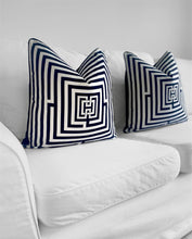 Load image into Gallery viewer, Letter H Black &amp; White Cushion SKU 46732257 | Labyrinth Geometric Pillow Monochrome Velvet
