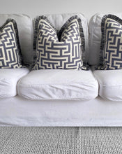 Load image into Gallery viewer, Grey &amp; Off White Velvet Cushion SKU 89865434 | Pillow Geometric Fringe
