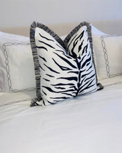 Load image into Gallery viewer, White Tiger Cushion SKU 34679007 | Pillow Animal Print Black &amp; White Monochrome Fringe
