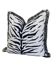 Load image into Gallery viewer, White Tiger Cushion SKU 34679007 | Pillow Animal Print Black &amp; White Monochrome Fringe
