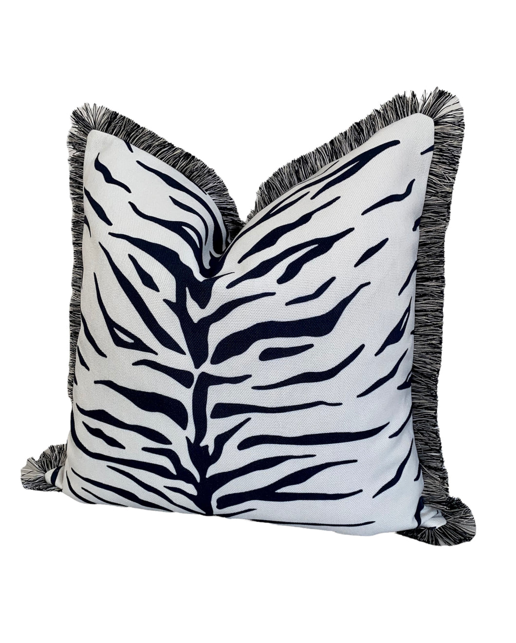 Zebra Animal Print Black and White Monochrome Cushion Cover Pillow Black and White Fringe Plain No Crystals