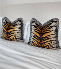 Load image into Gallery viewer, Tiger Print Velvet Cushion SKU 46621578 | Pillow Animal Print Fringe
