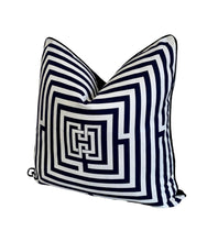 Load image into Gallery viewer, Letter H Black &amp; White Cushion SKU 46732257 | Labyrinth Geometric Pillow Monochrome Velvet
