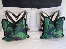 Load image into Gallery viewer, Dark Green Banana Leaf Cushion SKU 96420453 | Pillow Tropical Print Black Fringe
