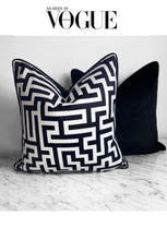 Load image into Gallery viewer, Black &amp; White Labyrinth Cushion SKU 45677355 | OUT OF STOCK till November ! Geometric Pillow Monochrome Velvet
