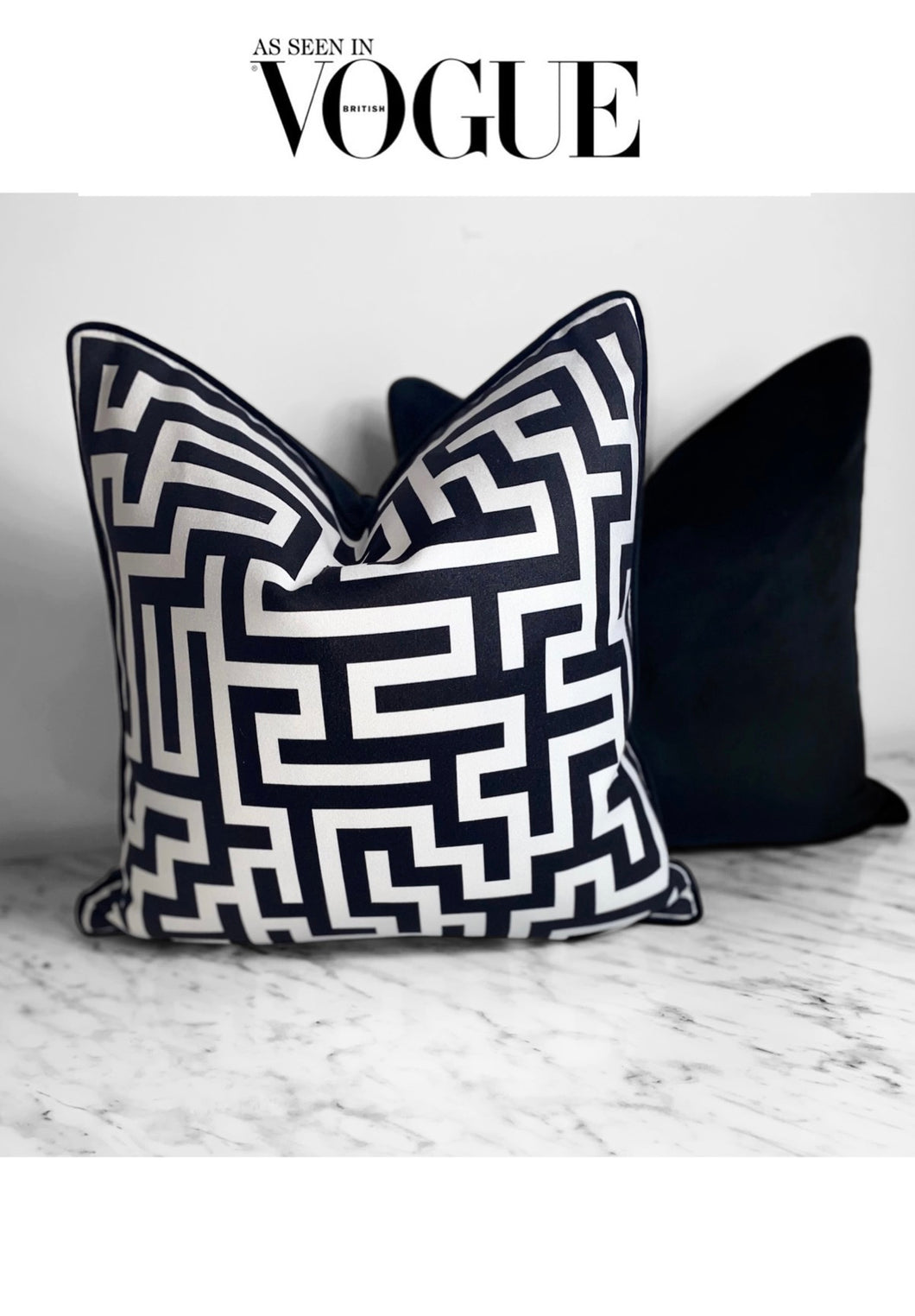 Black & White Labyrinth Cushion SKU 45677355 | OUT OF STOCK till November ! Geometric Pillow Monochrome Velvet