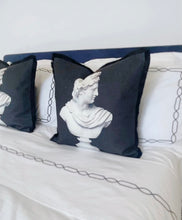 Load image into Gallery viewer, Apollo Bust Cushion SKU 56700226 | Off Black &amp; Off White Pillow Antique Style Fringe
