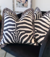 Load image into Gallery viewer, Zebra Print Cushion SKU 66534509 | Pillow Animal Print Black and White Fringe Monochrome
