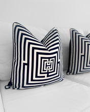 Load image into Gallery viewer, Letter H Black &amp; White Cushion SKU 46732257 | Labyrinth Geometric Pillow Monochrome Velvet
