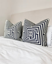 Load image into Gallery viewer, Letter H Black &amp; White Cushion SKU 46732257 | Labyrinth Geometric Pillow Monochrome Velvet
